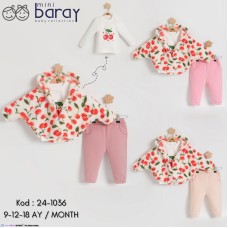 BARAY 1036 WELSOFT PELERIN KIRAZLI KIZ 3LÜ TAKIM