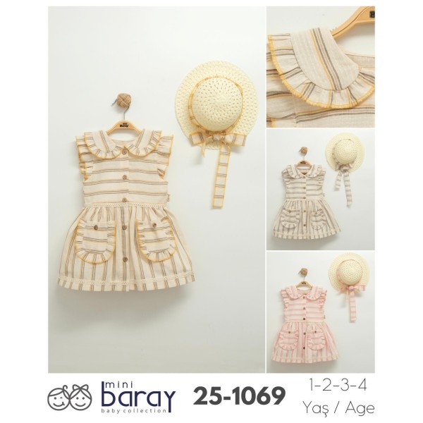 BARAY 1069 HASIR ŞAPKA MÜSLIN ELBISE 1-2-3-4 YAŞ