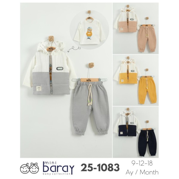 BARAY 1083 MÜSLIN YELEKLI ERKEK ÜÇLÜ  9-12-18 AY