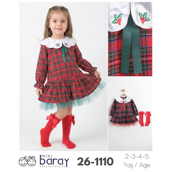 BARAY 1110 EKOSE YAKALI TÜLLÜ ELBİSE 2-5 YAŞ