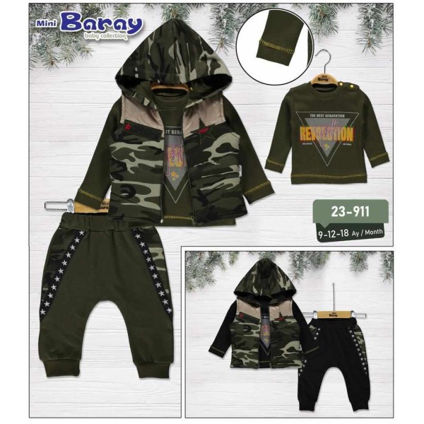 BARAY 911 KAMUFLAJ YELEK 3LÜ TAKIM 9-12-18 AY