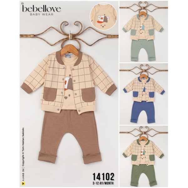 BEBELLOVE 14102 KARE BASKI HIRKA 3LÜ TAKIM 3-12 AY
