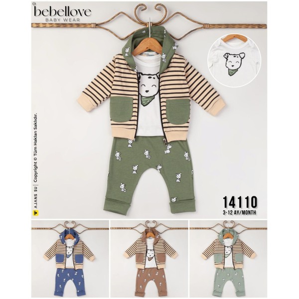 BEBELLOVE 14110 ÇIZGILI HIRKA 3LÜ ERKEK TAKIM 3-12 AY
