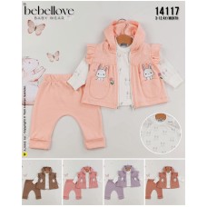 BEBELLOVE 14117 TAVŞAN BASKILI YELEK 3LÜ TAKIM