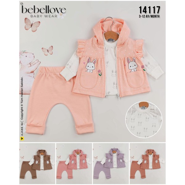 BEBELLOVE 14117 TAVŞAN BASKILI YELEK 3LÜ TAKIM