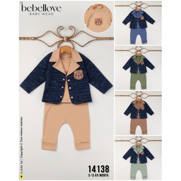 BEBELLOVE 14138 AYI SÜZENE HIRKA 3LÜ ERKEK TAKIM 3-12 AY
