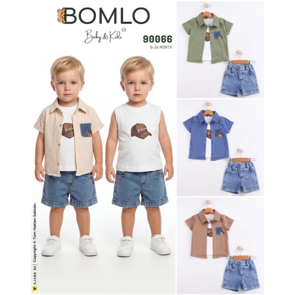 BOMLO 90066 T.W. BEAR NAKIŞLI GÖMLEK 3LÜ TAKIM 6-24 AYL