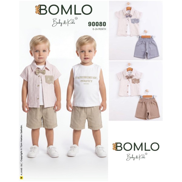 BOMLO 90080 A WESCHID NAKIŞLI PAPYONLU GÖMLEK 2Lİ TAKIM