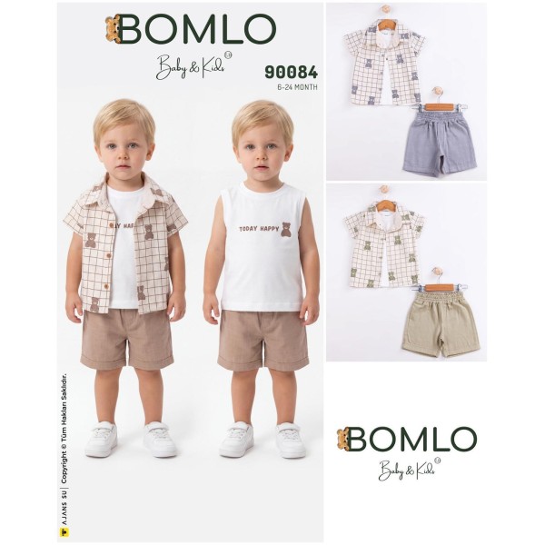 BOMLO 90084 KARE AYI BASKILI GÖMLEK 3LÜ TAKIM