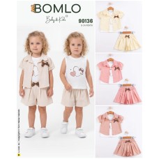 BOMLO 90136 TAŞ BASKILI GÖMLEK 3LÜ TAKIM KIZ YAZ