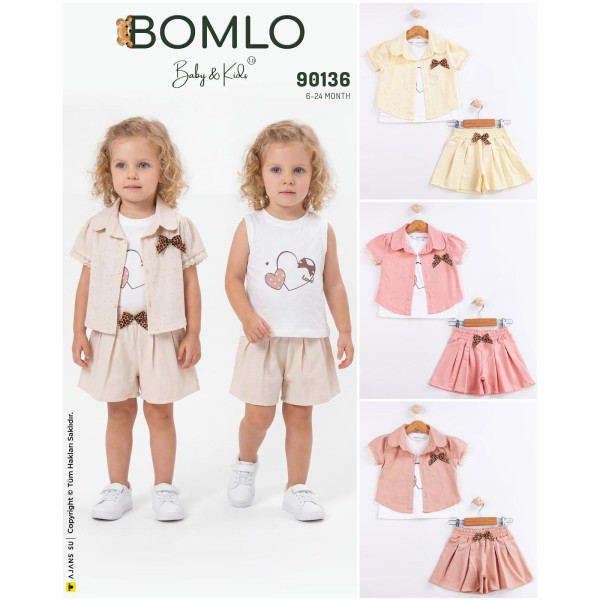 BOMLO 90136 TAŞ BASKILI GÖMLEK 3LÜ TAKIM KIZ YAZ