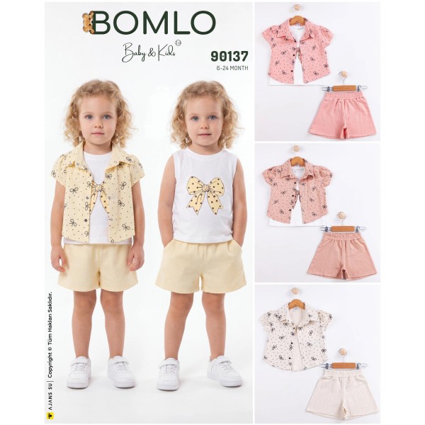 BOMLO 90137 FİYONK NOKTA BASKILI GÖMLEK 3LÜ TAKIM KIZ YAZ