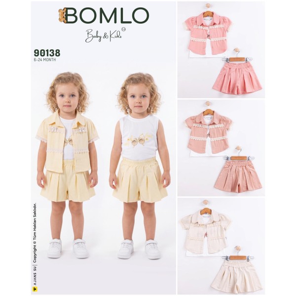 BOMLO 90138 DANTEL FIYONK GÖMLEK 3LÜ TAKIM KIZ YAZ
