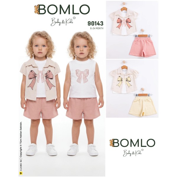 BOMLO 90143 FIYONK BASKI 3LÜ GÖMLEK KIZ TAKIM YAZ