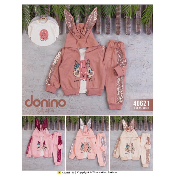 DONINO 40621 PULLU TAVŞAN 3LÜ KIZ TAKIM 9-36 AY