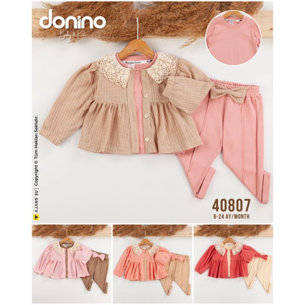 DONINO 40807 DANTEL YAKA 3LÜ KIZ HIRKA TAKIM