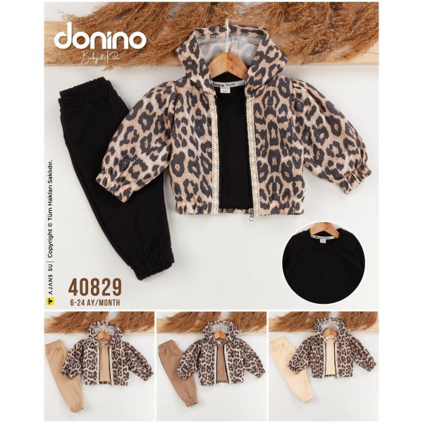 DONINO 40829 LEOPAR DANTELLI 3LÜ HIRKA KIZ TAKIM
