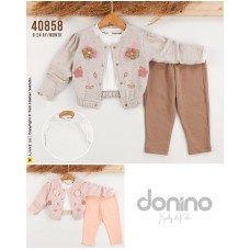 DONINO 40858 SİMLİ ÇİÇEKLİ HIRKA 3LÜ KIZ TAKIM