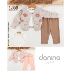 DONINO 40858 SİMLİ ÇİÇEKLİ HIRKA 3LÜ KIZ TAKIM