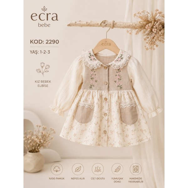 ECRA 2290 YAKALI MUSLIN ELBISE 
