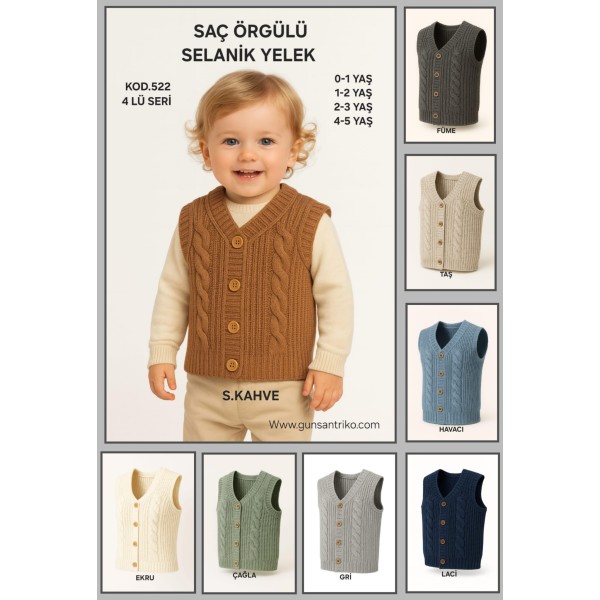 GÜNSAN 0522 SAÇ ÖRGÜ SELANIK YELEK X4