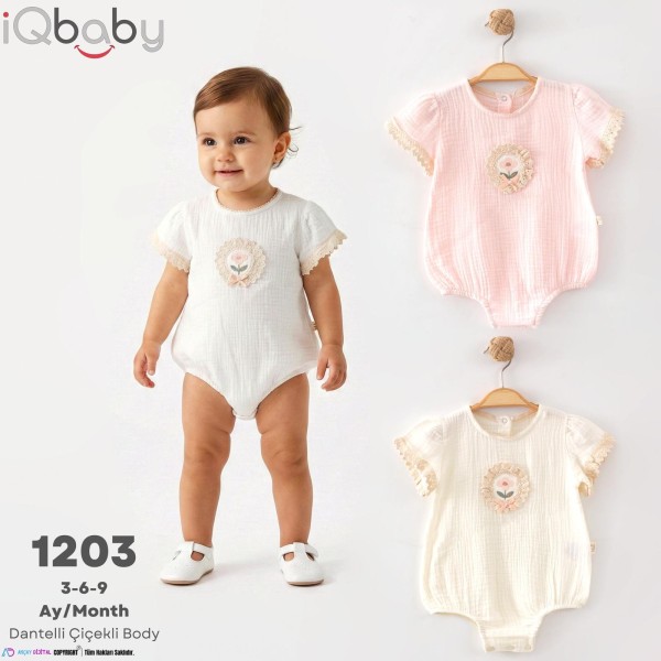 IQBABY 1203 ÇIÇEK NAKIŞLI MÜSLİN BODY KIZ YAZ
