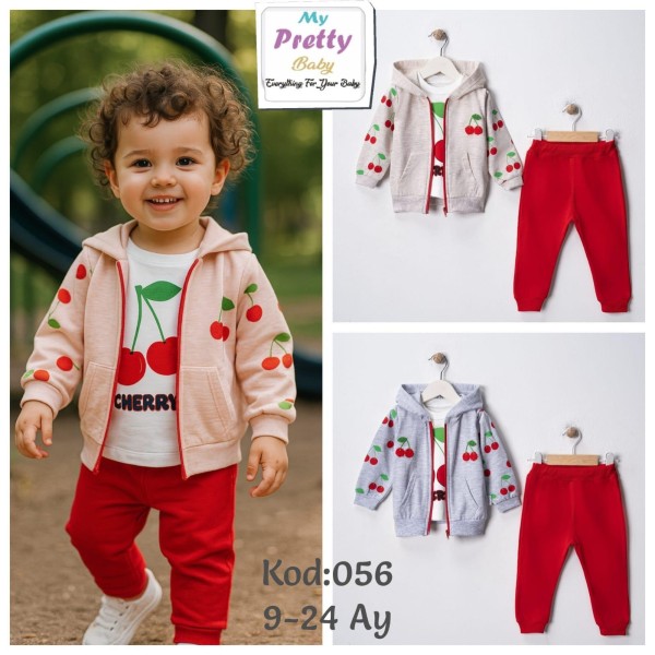 MYPRETY 056 KIRAZLI ÜÇLÜ TAKIM