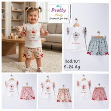 MYPRETY 101 ÇIÇEKLI KISA KIZ TAKIM