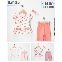 NAFITTO 1467 KISA KOL ÇİÇEKLİ BANDANALI KIZ TAKIM