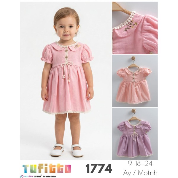 TUFITTO 1774 YAKALI MÜSLIN ELBISE