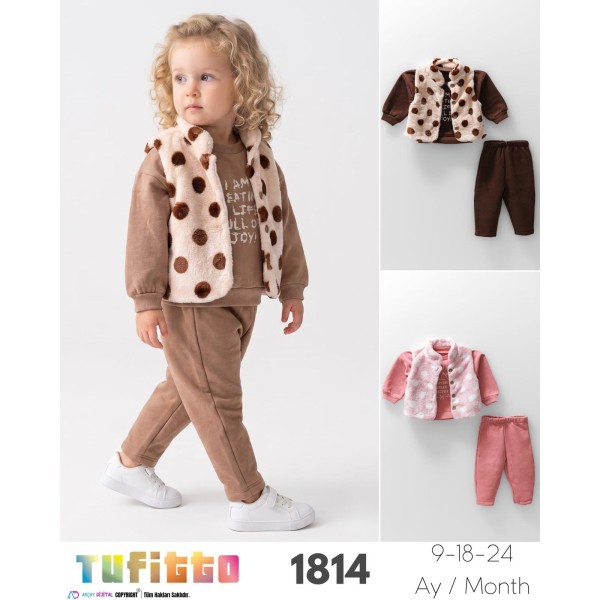 TUFITTO 1814 PELUŞ YELEK 3IP KIZ TAKIM TAKIM