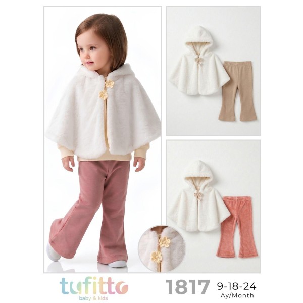 TUFITTO 1817 PELUŞ PELERIN 3LÜ KIZ TAKIM