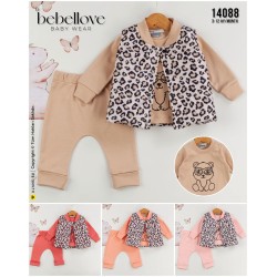 BEBELLOVE 14088 LEOPAR MIKRO YELEK 3LÜ KIZ TAKIM 3-12 AY
