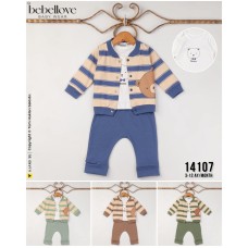 BEBELLOVE 14107 KALIN ÇİZGİLİ AYI BASKILI HIRKA 3LÜ TAKIM