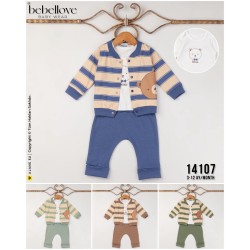 BEBELLOVE 14107 KALIN ÇİZGİLİ AYI BASKILI HIRKA 3LÜ TAKIM