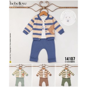 BEBELLOVE 14107 KALIN ÇİZGİLİ AYI BASKILI HIRKA 3LÜ TAKIM
