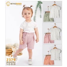 BEYAZ BEBEK 2379 GÖMLEKLİ FİYONKLU YAZLIK KIZ TAKIM