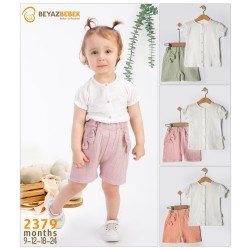 BEYAZ BEBEK 2379 GÖMLEKLİ FİYONKLU YAZLIK KIZ TAKIM