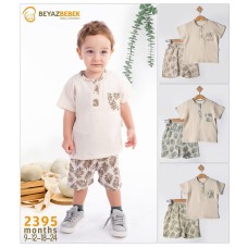 BEYAZ BEBEK 2395 ÇİÇEKLİ ŞORTLU CEPLİ ERKEK YAZLIK TAKIM