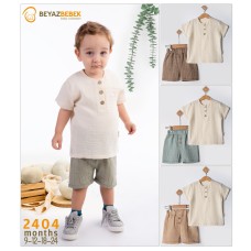 BEYAZ BEBEK 2404 MÜSLIN DÜĞMELI ERKEK TAKIM YAZ