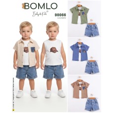 BOMLO 90066 T.W. BEAR NAKIŞLI GÖMLEK 3LÜ TAKIM 6-24 AYL
