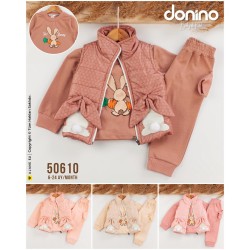 DONINO 50610 TAVŞAN NAKIŞLI KIZ DİJİTAL BASKILI YELEK 3LÜ TAKIM