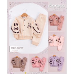 DONINO 60298 KOLLARI FİYONKLU AYI NAKIŞLI 3İP ŞARDONLU KIZ 2LI TAKIM