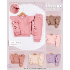 DONINO 60378 FIRFIR KOLLU ÇİÇEK NAKIŞLI 3İP ŞARDONLU 2LI KIZ TAKIM