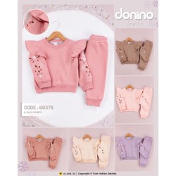 DONINO 60378 FIRFIR KOLLU ÇİÇEK NAKIŞLI 3İP ŞARDONLU 2LI KIZ TAKIM