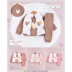 DONINO 60401 3IP ŞARDONLU HIRKALI 3LÜ TAKIM KIZ