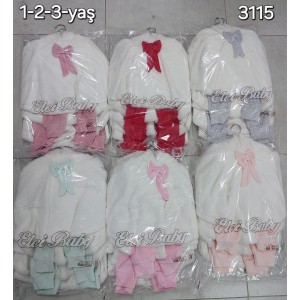 ELCI 3115 PELUŞ PELERİN 3LU KIZ TAKIM 1-2-3 YAŞ